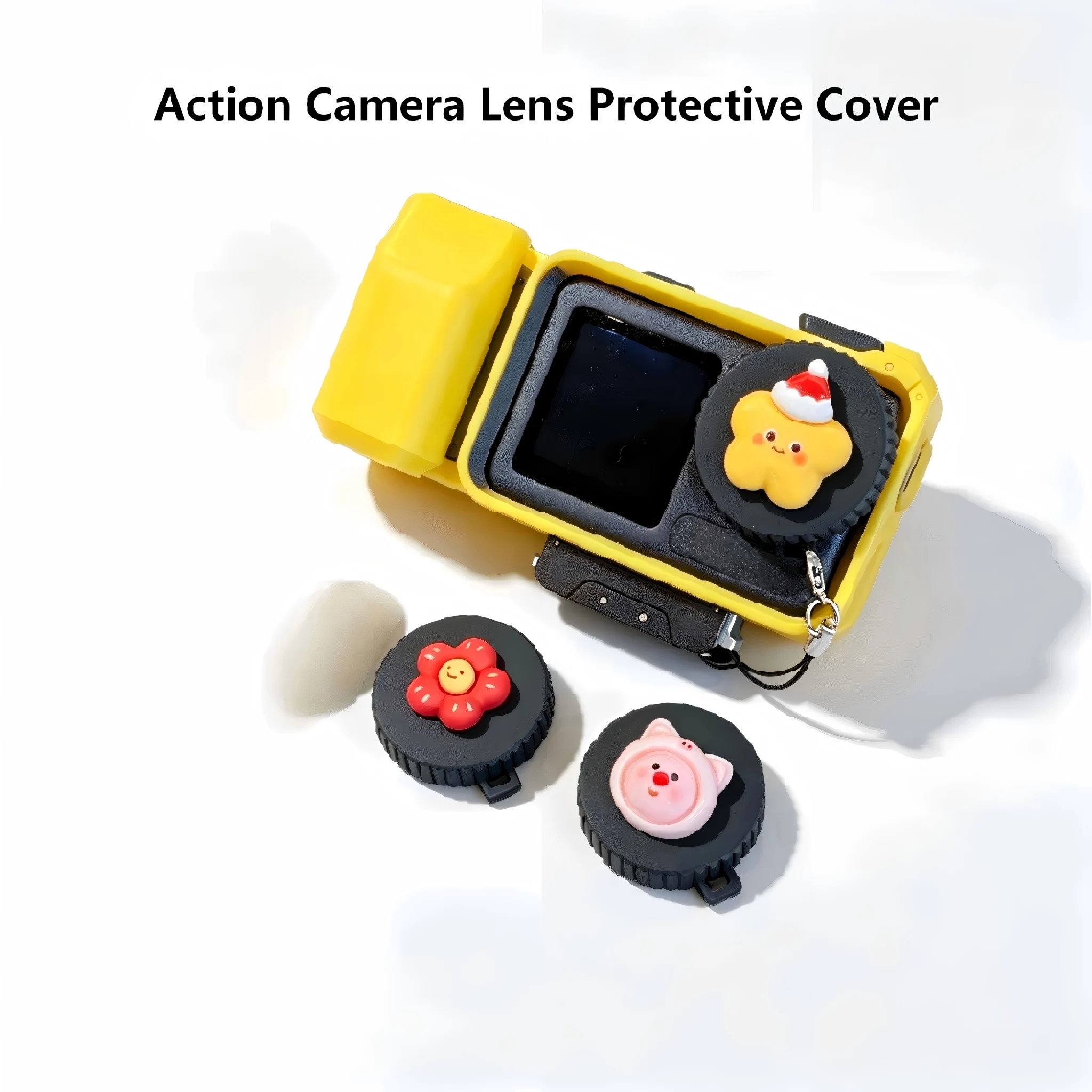 3D Cartoon Action Camera Lens Cap, Anti-Lost Strap Dustproof Anti-Scratch Protective Cover, For DJI Osmo Action 5 Pro 4 3 Vlog