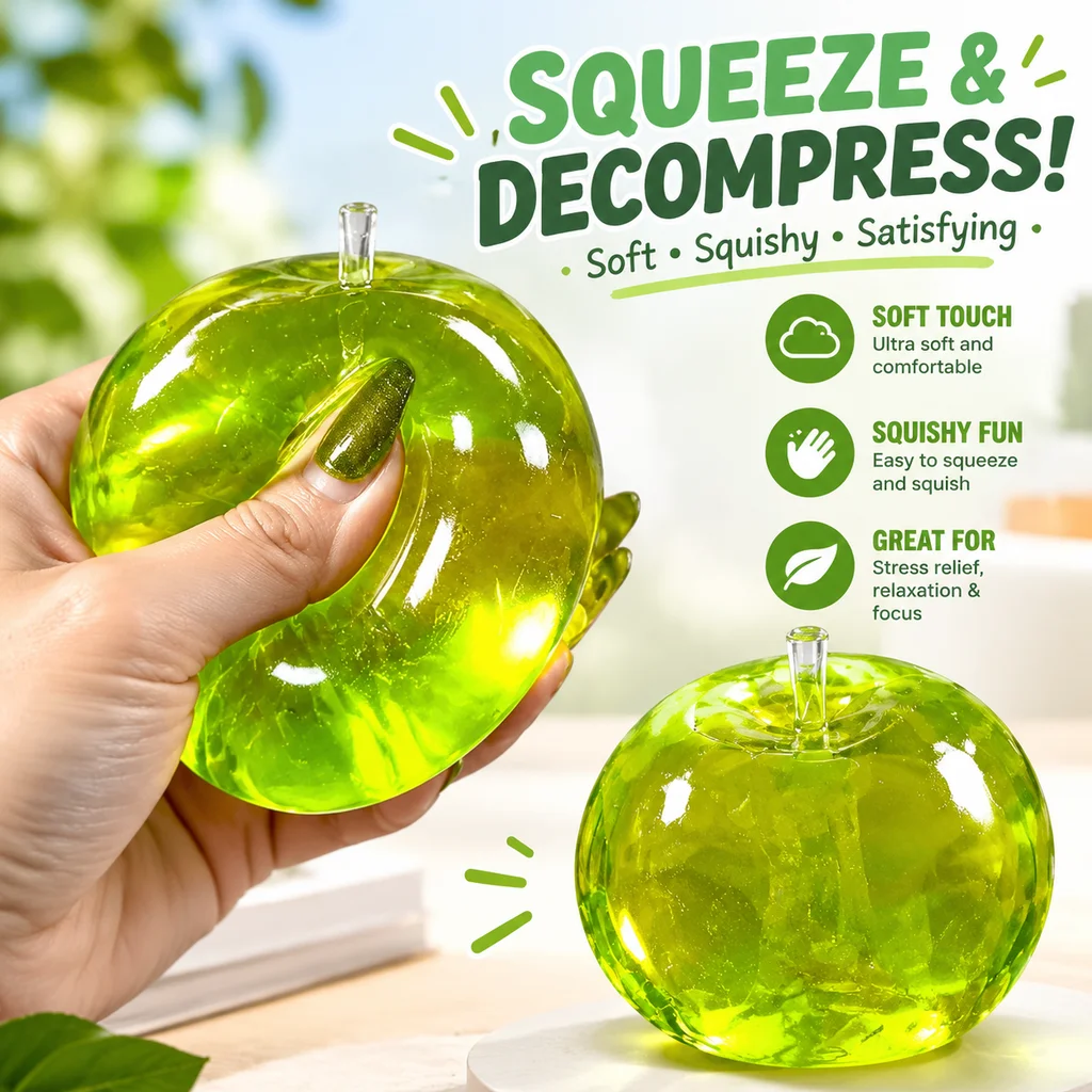Green Apple Fidget Toy Slow Rising Squishy Cute Clear Fruit Stress Ball for Adults Funny Squishies Stress Relief Desk Decor Soft