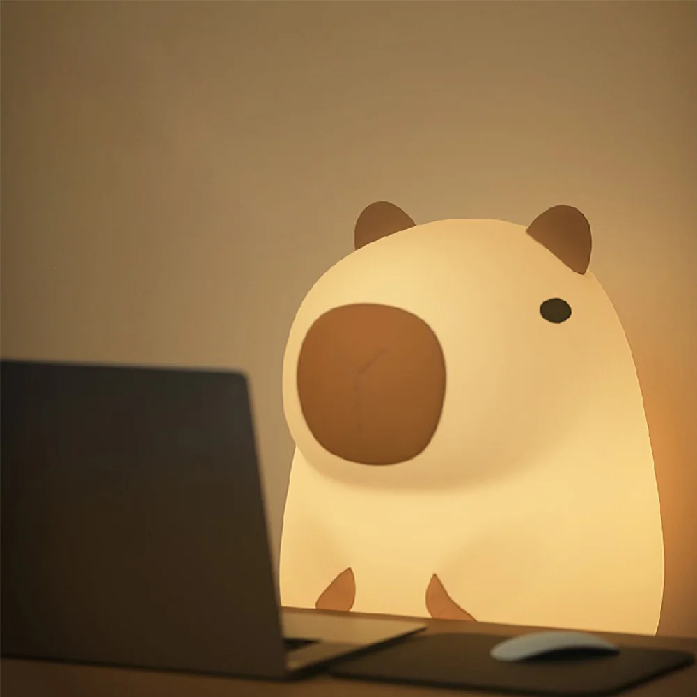 Capybara Night Light Cute Touch Lamp 2 Gear Silicone Sleeping Light USB Charging Dimmable Bedside Lamp for Home Bedroom Decor