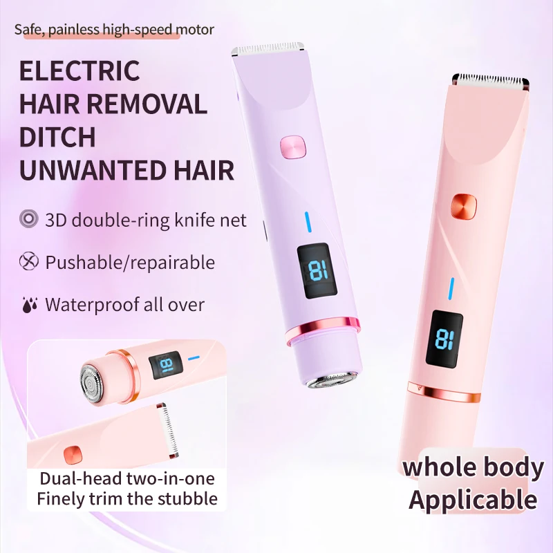 Dual Head Hair Removal for Women Portable Float Blade R-shaped Head Wet Dry Use Waterproof Painless Facial Trimmer Body Epilator