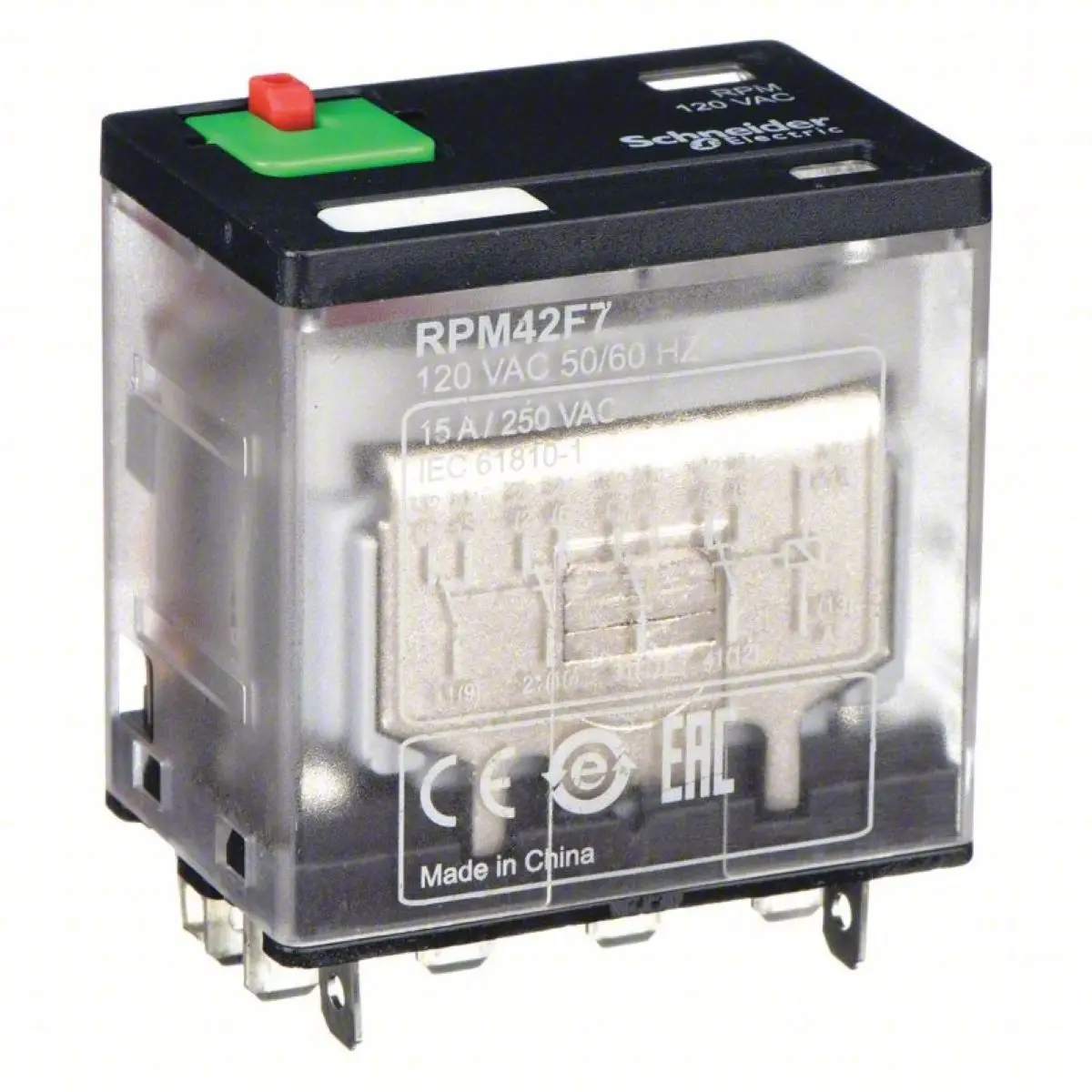 10 pcs RPM42F7 plug-in relay, Harmony electromechanical relays, 15A, 4CO, with LED, lockable test button, 120V AC
