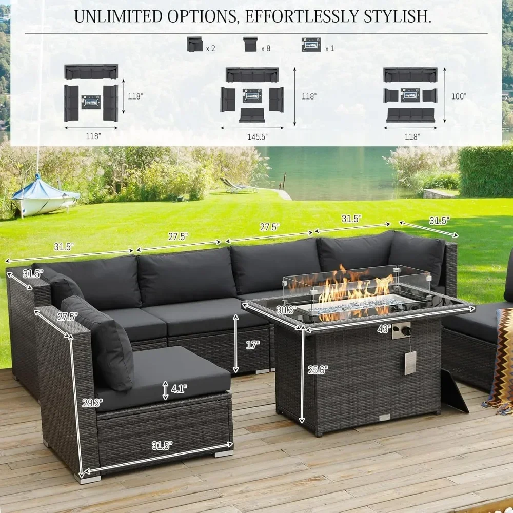 Wicker Patio Furniture Sectional Conversation Sofa Set with 43