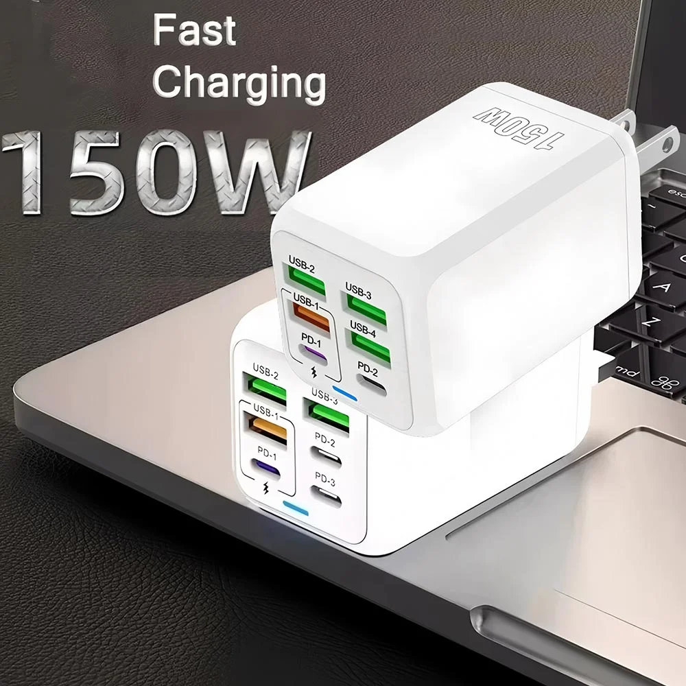 

Total 150W QC3.0 USB Charger 6 Ports PD Super Fast Charging Wall Adapter For Phone USB Charger For Samsung Xiaomi Huawei Oneplus