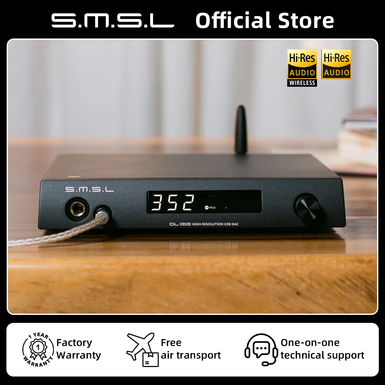 SMSL DL100 Audio DAC CS43131 OPA1612 XU316 BT5.1 MQA-CD DSD256 32bit 768kHz HDMI ARC Support Headphone With Remote Control