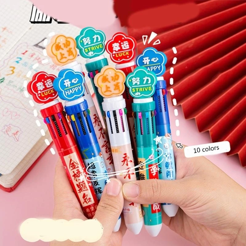Pena Bolpoint Multicolor 10 Color-in-1 Ballpoint Pen 0.5mm untuk Menulis Color Coding Journaling Office Menulis Pasokan