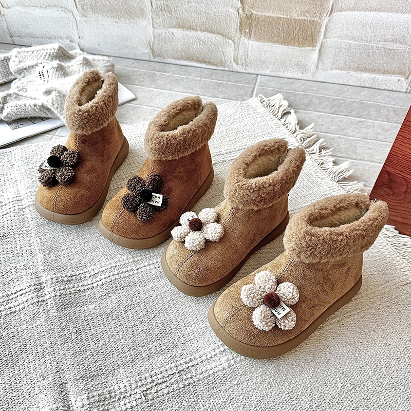 

Children's snow boots winter girls' cotton shoes thickened cotton boots warm little flower shoes