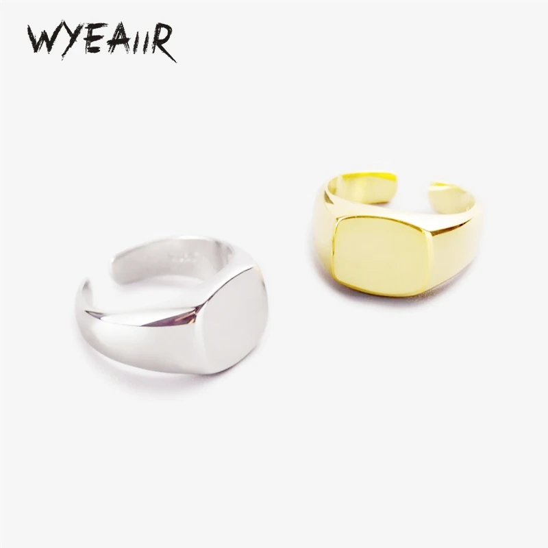 

WYEAIIR 925 Sterling Silver Simple Geometric Square Smooth Resizable Opening Ring For Women Luxury Jewelry