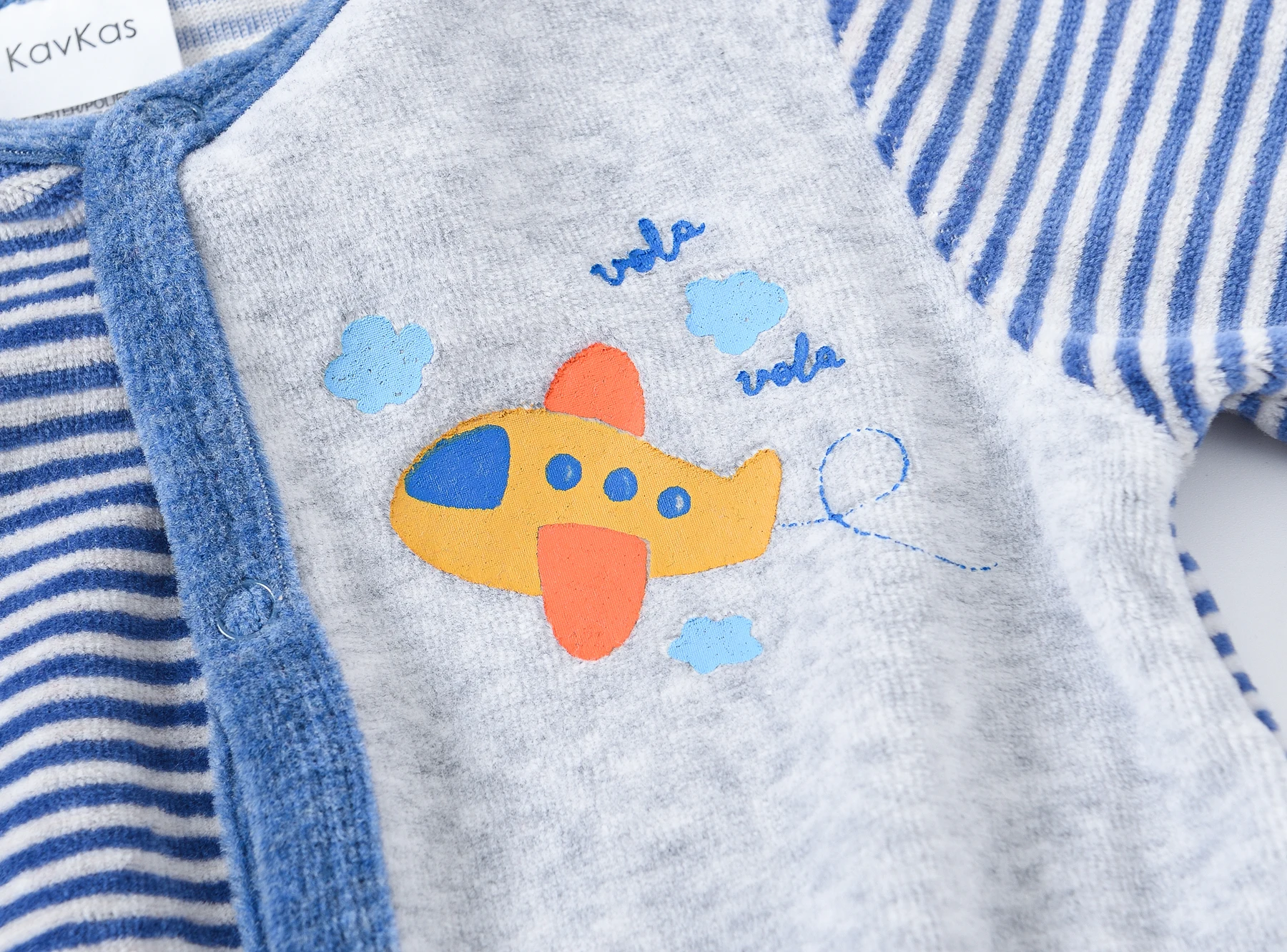 Baby Jungen Kurzflor-Strampler Langarm Gestreifter Flugzeug-Print Fußanzug Herbst Winter Neugeborenen Säugling Velours Kleidung 1 Stück – Detail 8