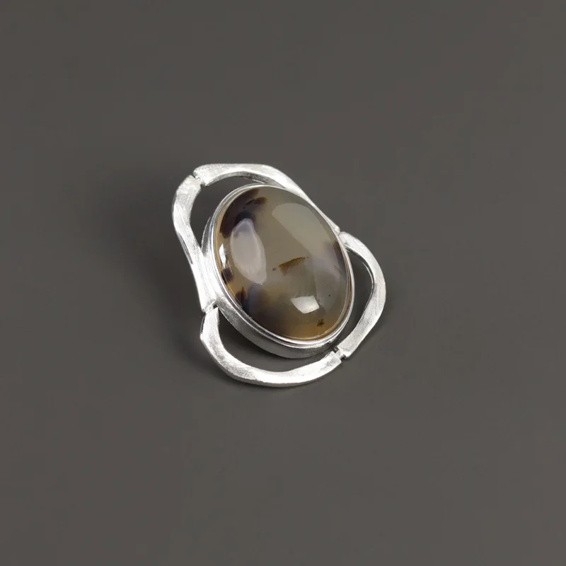 Miracle Sterling Silver 925 Dusty Memories Niche Design High-End Minimalist Geometric Landscape Agate Brooch For Gift