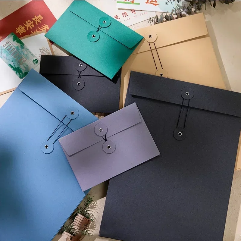 

A6 Kraft Paper Envelope Vintage Ticket Storage Bag with Button String Tie Retro File Documents Bag Postcards Greeting Card Cover