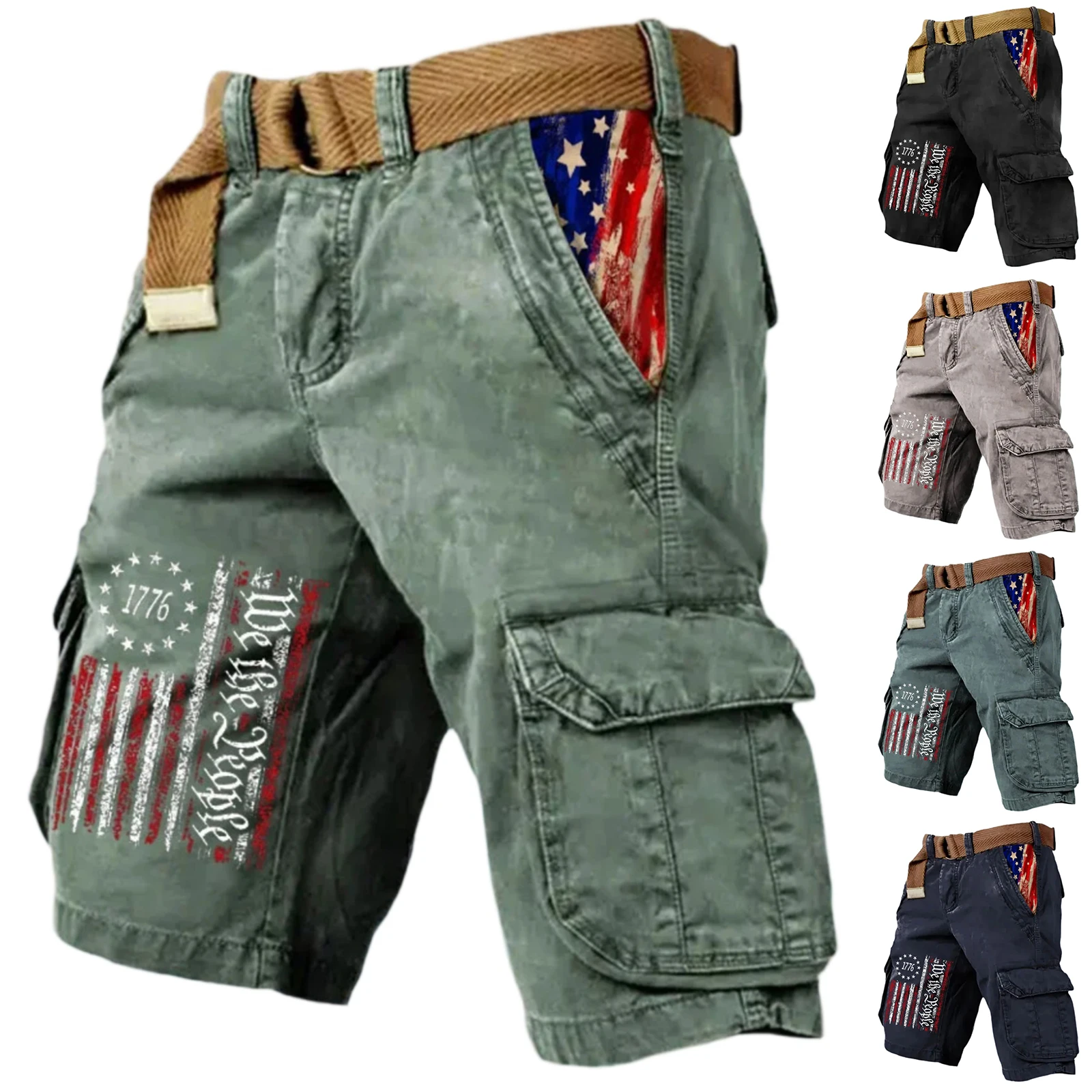 

Мужские шорты-карго с принтом американского флага, многокарманные, повседневные, патриотические, для активного отдыха и работы