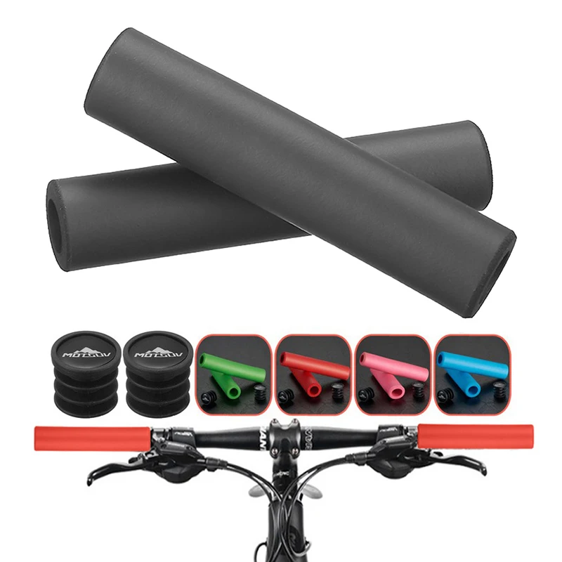 2pcs/1set Mountain Road Cycling Bicycle Handlebar Grips Cover Grips Smooth Soft Silicone Anti-slip Handle Grip Lock Bar End