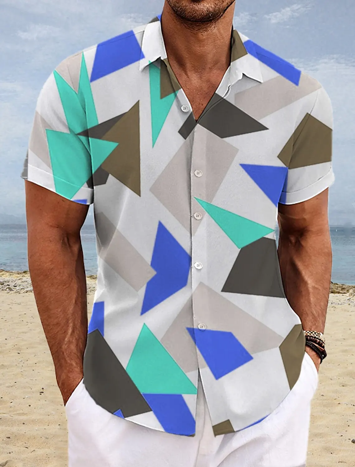 

Summer Geometric Triangle 3D Print Shirts Men Fashion Shirt Casual Vintage Streetwear Short Sleeve Shirt Blouse Man Clothing