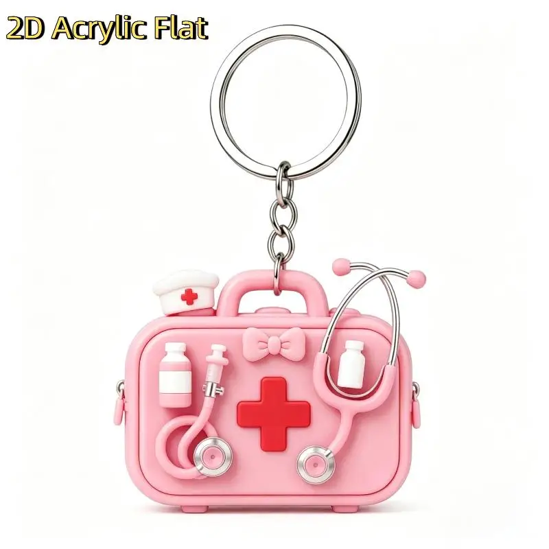 Cute Pink 2D Flat Acrylic Keychain Set Stethoscope Sphygmomanometer Bag Charm For Doctor  Staff Desktop Ornament Supplies