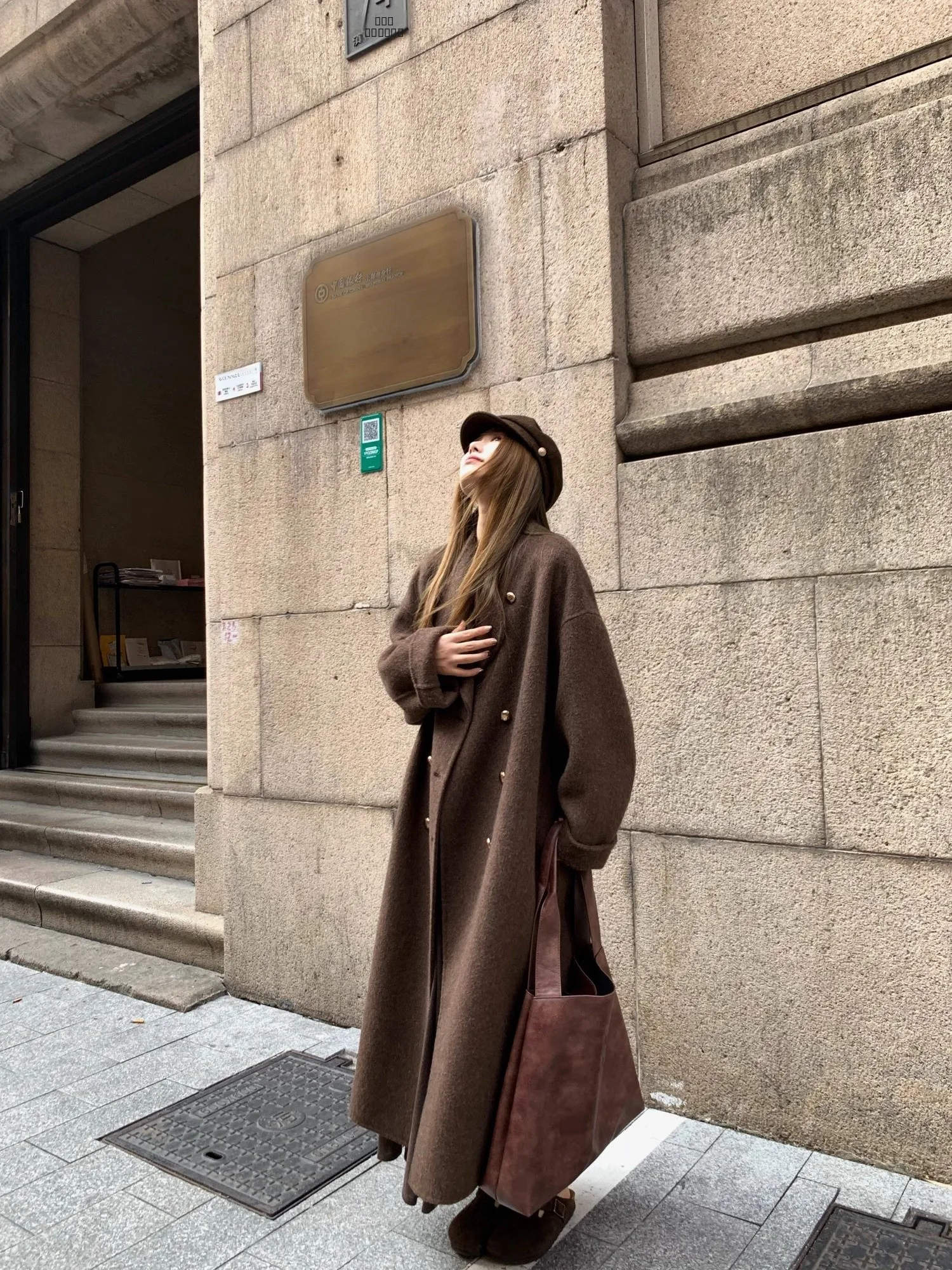

High-End Gold Buttoned Loose Fit Stand Collar Camel Woolen Coat by Xiao Jun Jun Brand Korean Sle Long Sve Thiened Oute...