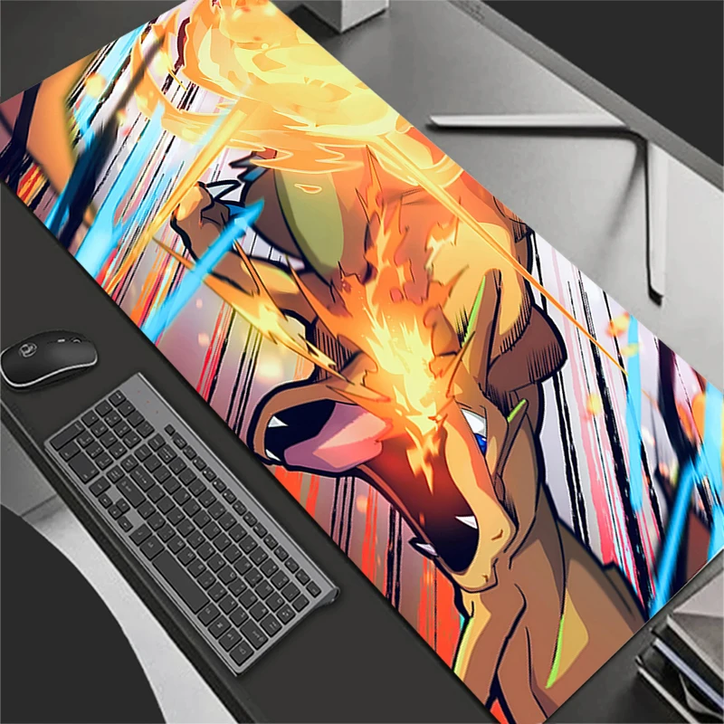 XXL Mouse Pad Anime Gamer Computer Mousepad Gaming Accessories Tablet Varmilo Keyboard Edge White P-Pokemons Charizard Mausepad