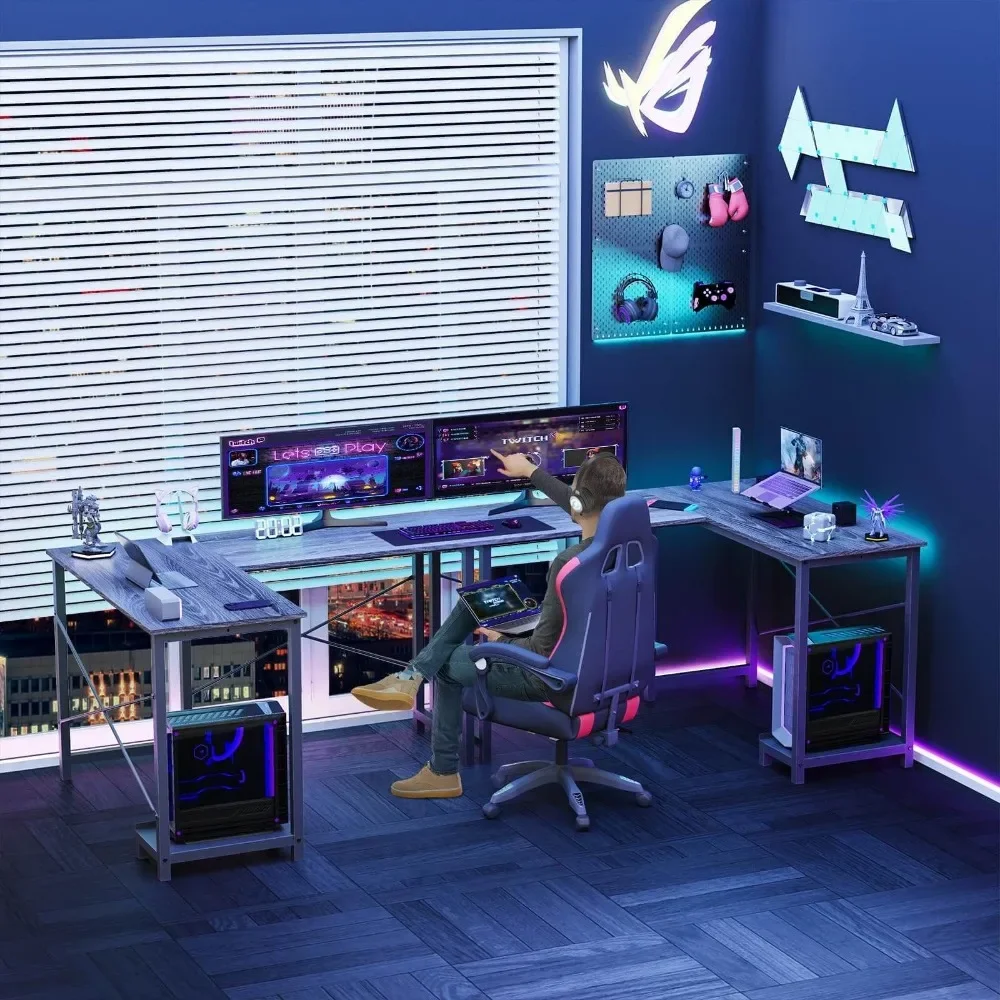 L-vormig gamingbureau, perfect voor thuis of op kantoor, computerbureaus