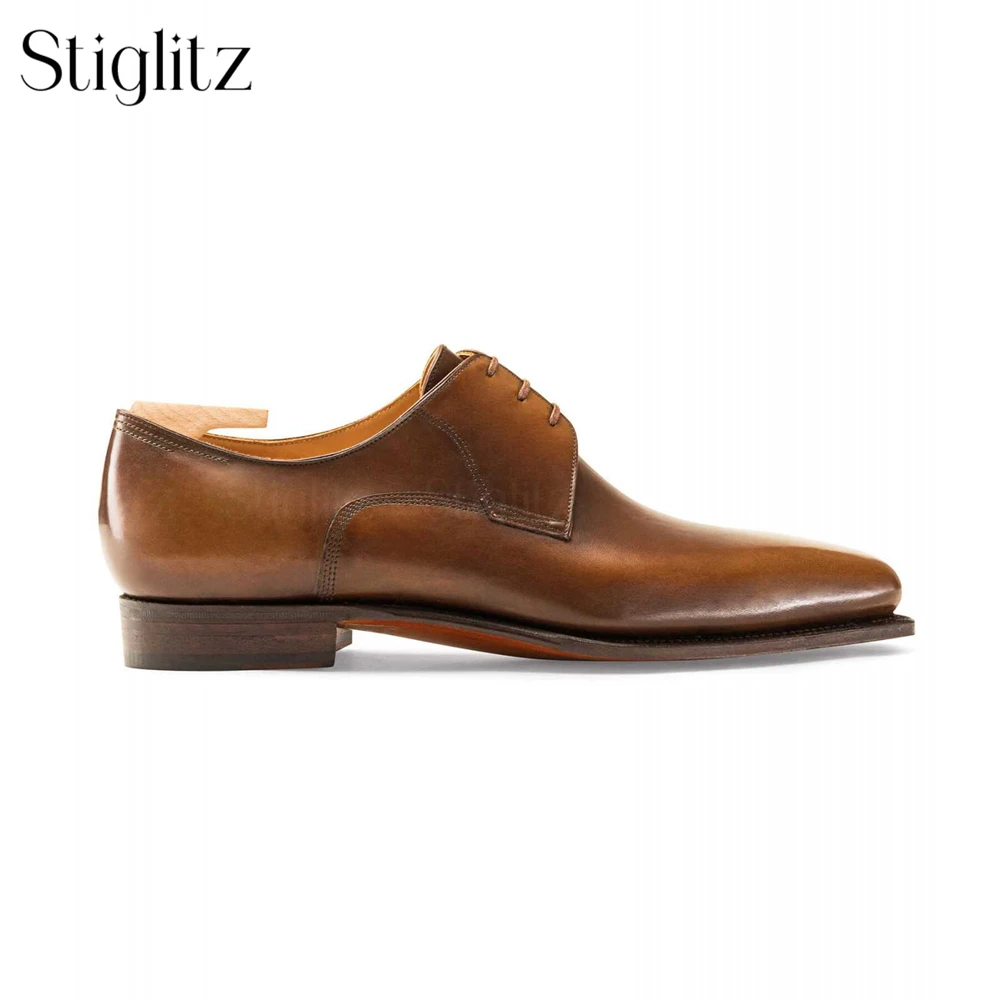 Calf Leather Three Eyelet Derby Shoes Brown Piping Haute Couture Genuine Leather Shoes Elegant Designer Handmade Banquets Shoes