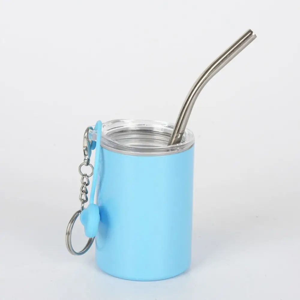 Stainless Steel Water Cup Keychain Mini Tumbler Shot Glass Straw Cup Keyring Coffee Cup Leak-proof Drinking Cup Pendant