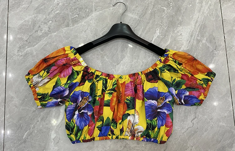 Seifrmann Casual printed cotton two-piece round neck short-sleeved top high waist skirt suit 2026 summer new women's clothing