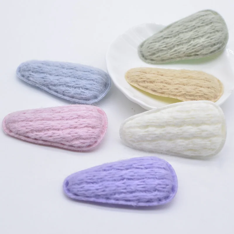 12Pcs 55*30mm Knitting Pattern Plush Drop Clip Applique for Clothes Sewing Patches DIY Baby Girl Hair BB Clips Accessories