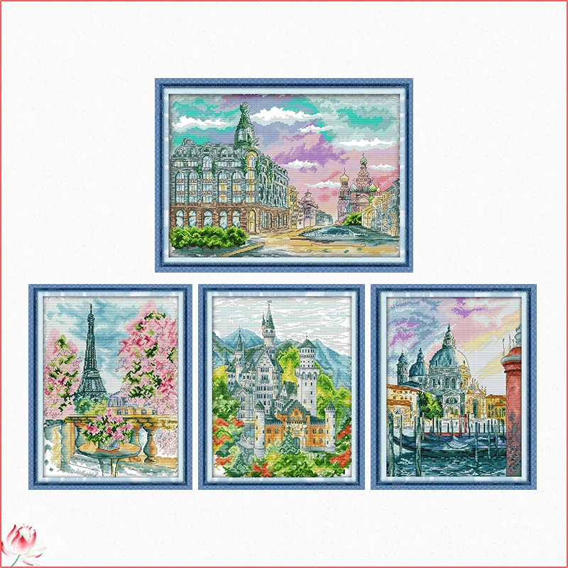 Count Cross Stitch Kits DIY Beautiful Cityscape Series Pattern Sewing Kit Aida 14CT 11CT DMC Thread Embroidery Set Decoration