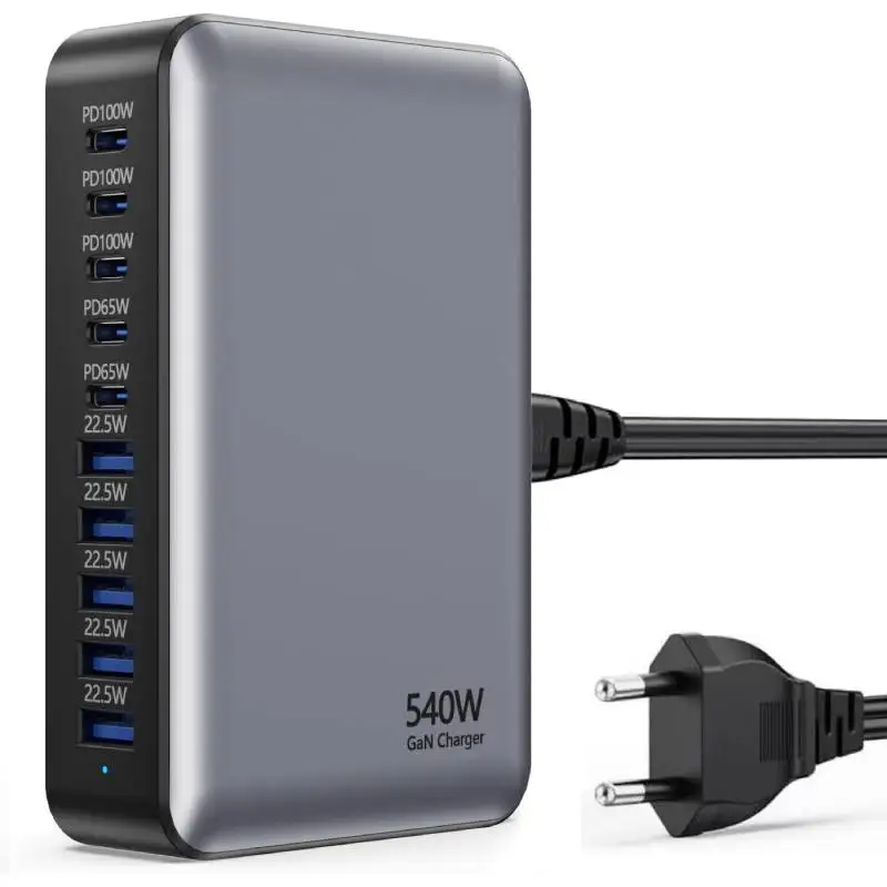 

Новое быстрое зарядное устройство GaN Fast Charge 3.0 USB Type C мощностью 540 Вт с 10 портами, зарядное устройство PD 5C5A для телефонов и планшетов, портативный дизайн