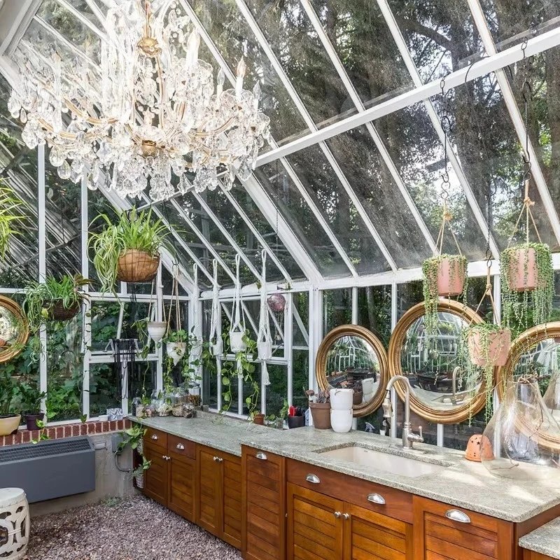 كبير المجلفن الصلب حديقة ديكور الدفيئة غرفة الشمس البولي كربونات إطار خشبي نمو النبات الزراعي الضغط الطبيعة #6