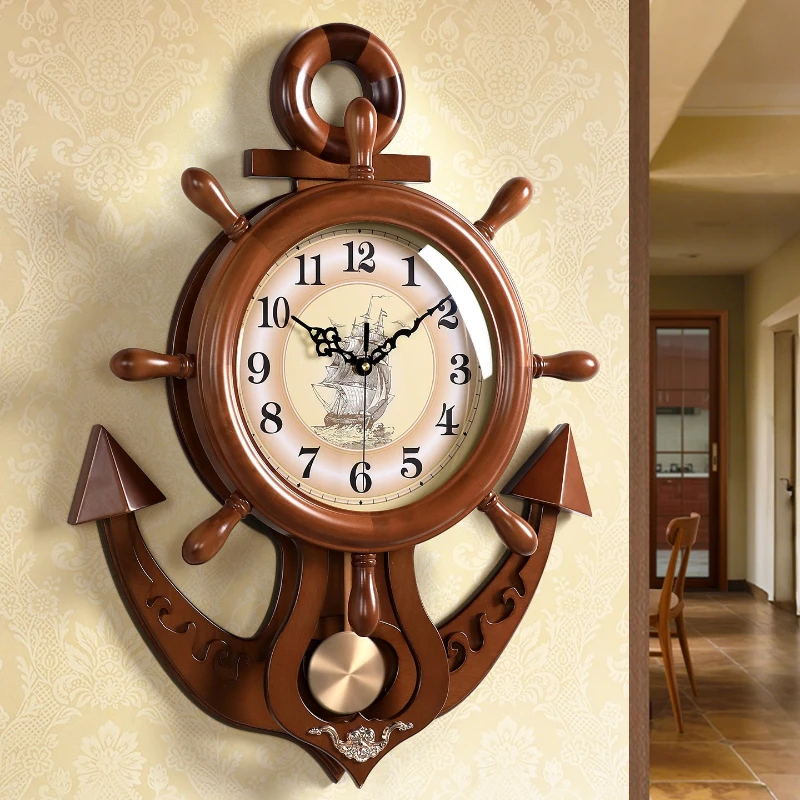 European Creative Wall clock Room decoration solid wood wall clock for living room Anchor design reloj de pared home furniture