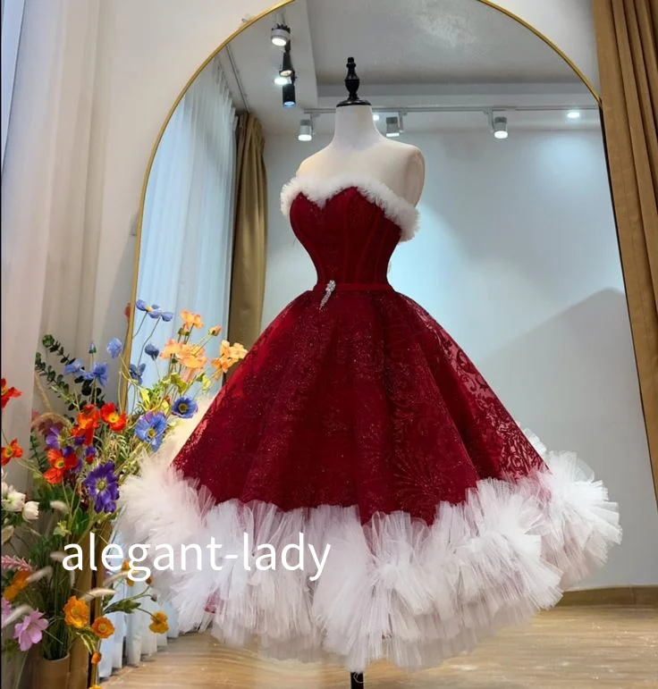 Czerwona suknia balowa bez ramiączek z koronkowym gorsetem, tiulową, bufiastą spódnicą, suknia wieczorowa, suknia ślubna, suknia zaręczynowa