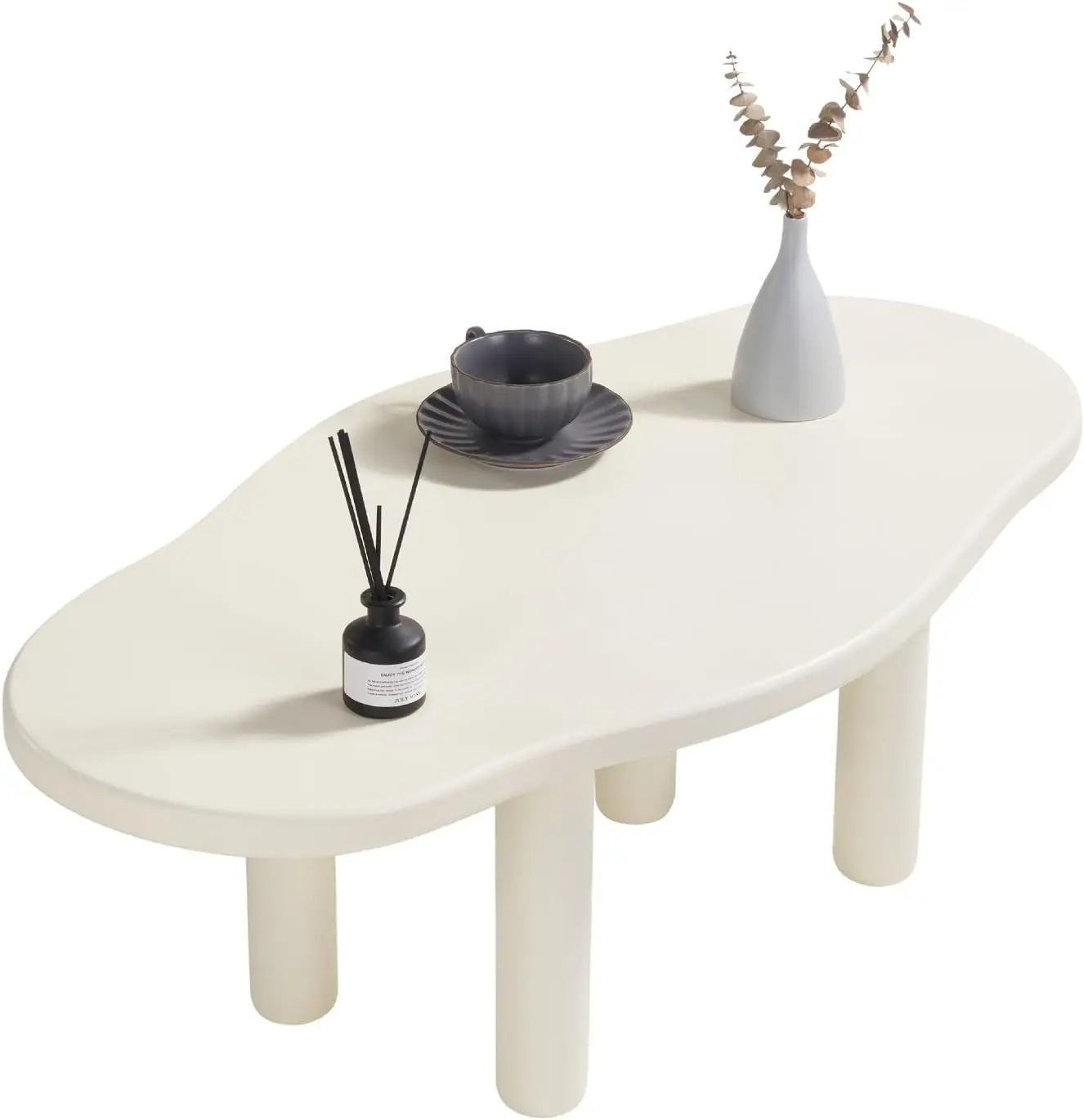 Cloud Coffee Table - Cute Coffee Table - Irregular Shape Coffee Table with 4 Legs - Modern End Table,Easy Assembly-White