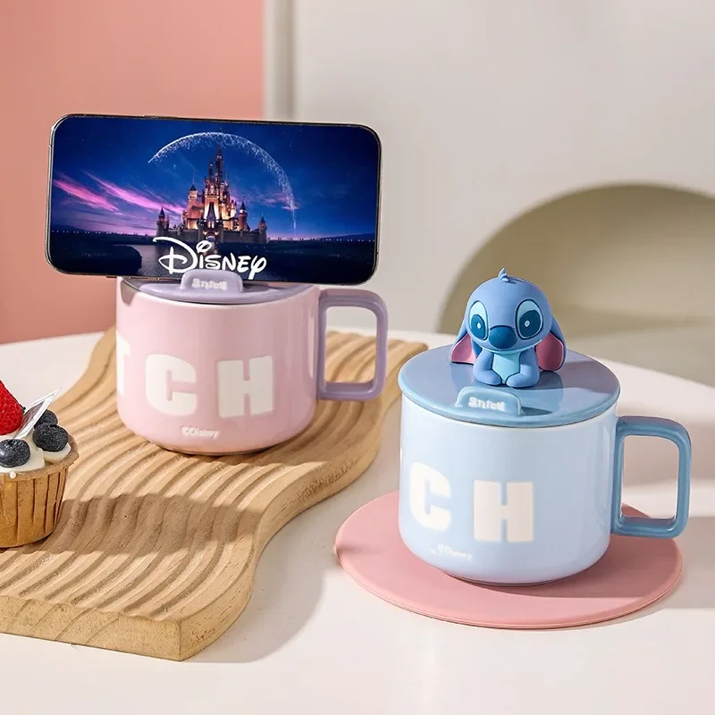 Disney Stitch Ceramic Water Hair Cup High-Looking Mug Set Shape Couple Cup with Lid Souvenir