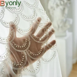 Customized Sequins Pearl Reliefs Embroidered Window White Screen Curtains for Living Room Bedroom French Window Balcony Floating