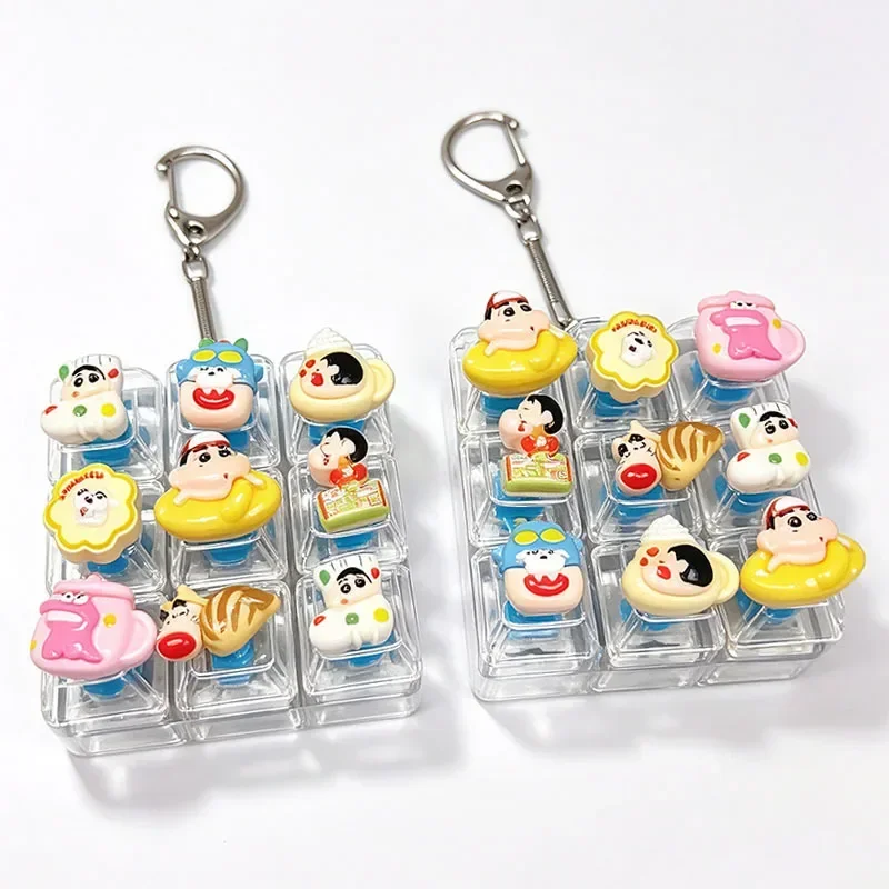 IN STOCK 4Key Crayon Shin-chan LED Keyboard Keychain Fidget Toy Clicker Sensory Toy for Stress Relief Keyboard Keychain Ornament