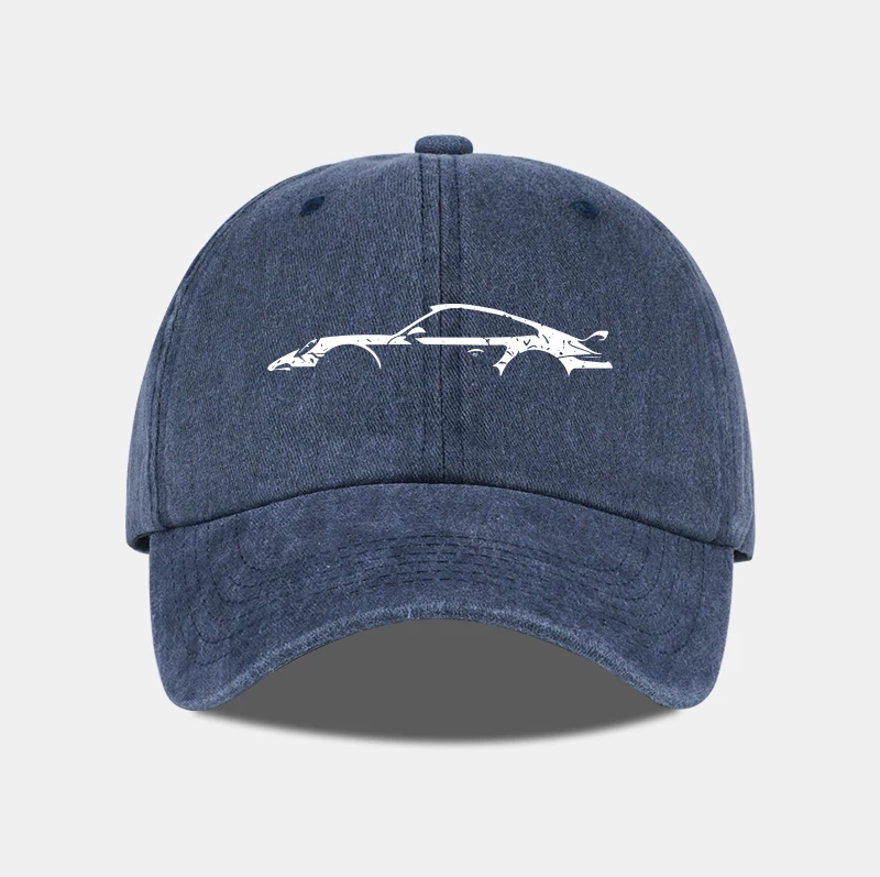 Klassische Sportwagen-Silhouette Baseballkappe für Herren Retro Gewaschene Baumwolle Verstellbare Dad-Mütze Lässiger Automobil-Sonnenhut – Detail 3