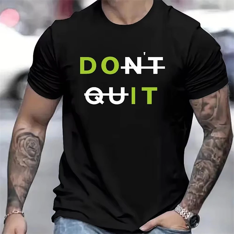 English Words Pattern T-shirt Sports For Men's Round Neck Short Sleeves Solid Color T Shirt 2024 Fashion New Breathable Tops