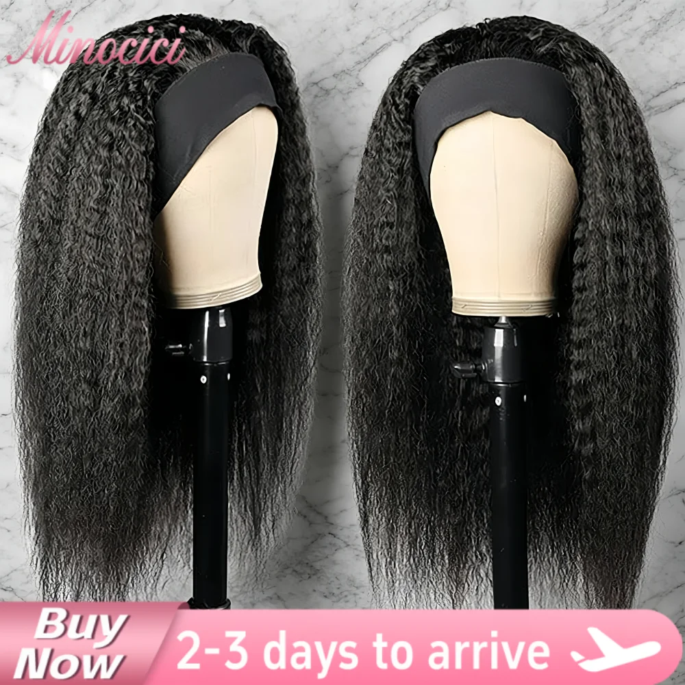 

Headband Wig Human Hair Kinky Straight Human Hair Wigs Full Machine Made Brazilian Human Hair Wigs For Black Women Beginner 38In