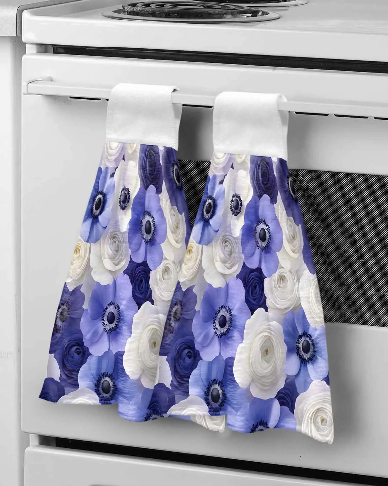 

Complex Gorgeous Purple Flower Hanging Kitchen Dish Tie Absorbent Hand Towel Dishwashing Cloth for Bathroom