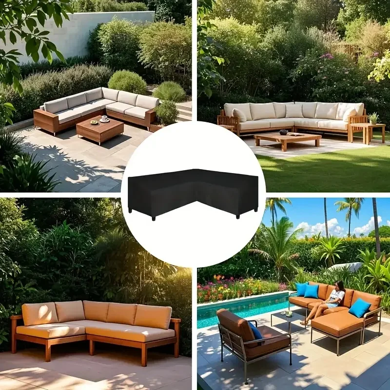 غطاء أريكة مقطعي على شكل حرف V من قماش أكسفورد المقاوم للماء شديد التحمل مع غلاف كامل وإغلاق برباط