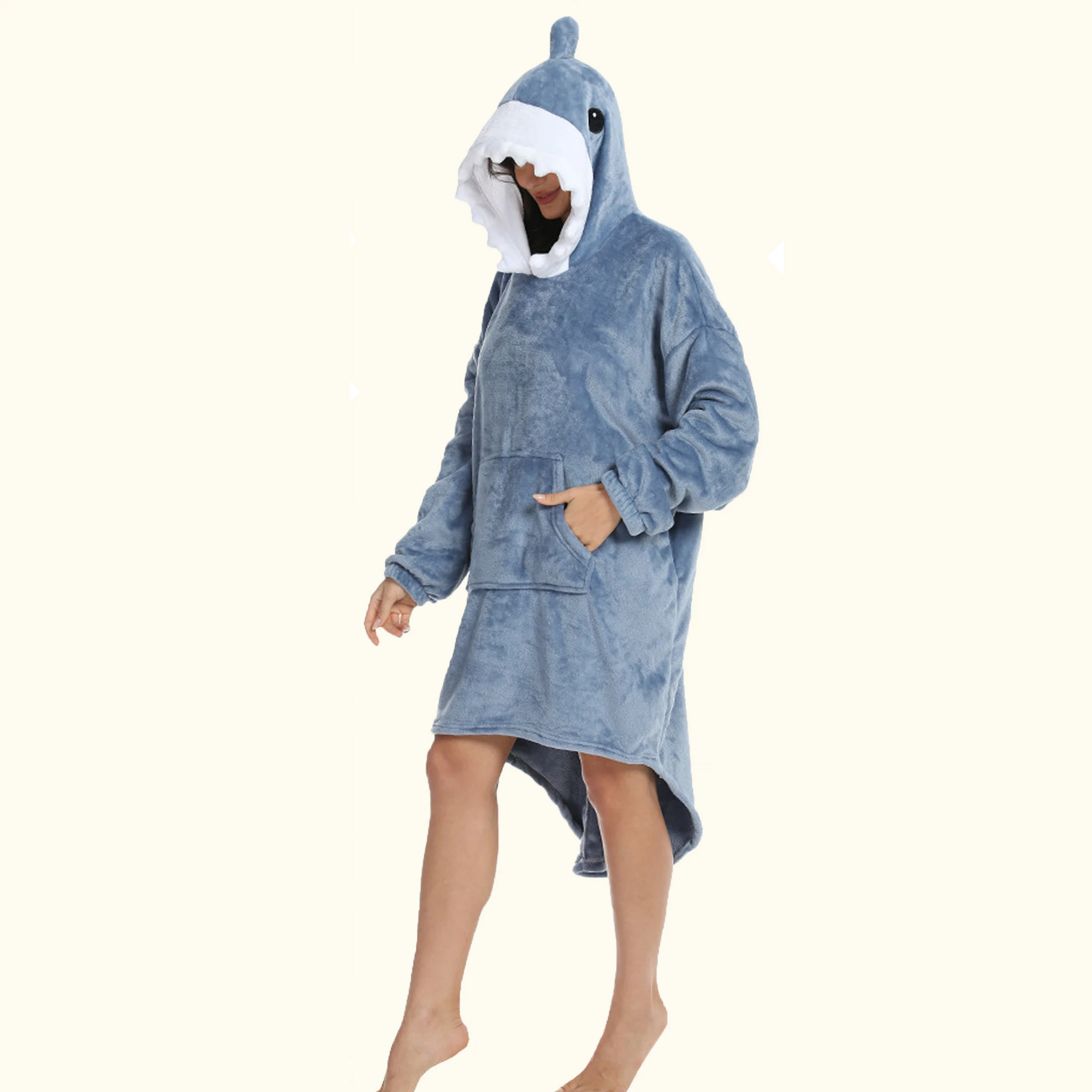 Blue Shark Hooded Loungewear Reversible Flannel Soft And Comfortable Hoodie