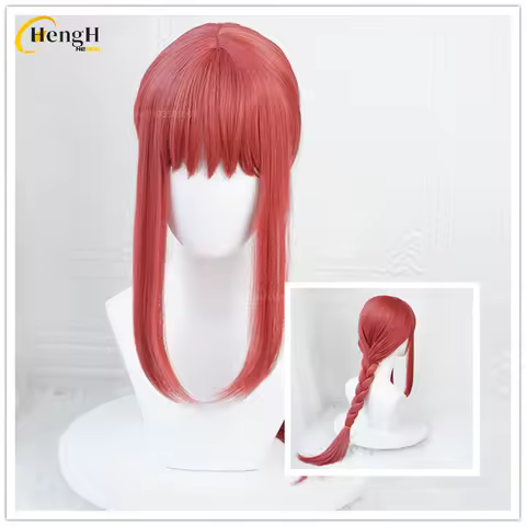 In Stock Anime Makima Synthetic Wig Long 70cm Rose Red Cosplay Anime Cosplay Braid Wigs Heat Resistant Hair Party Wigs + Wig Cap