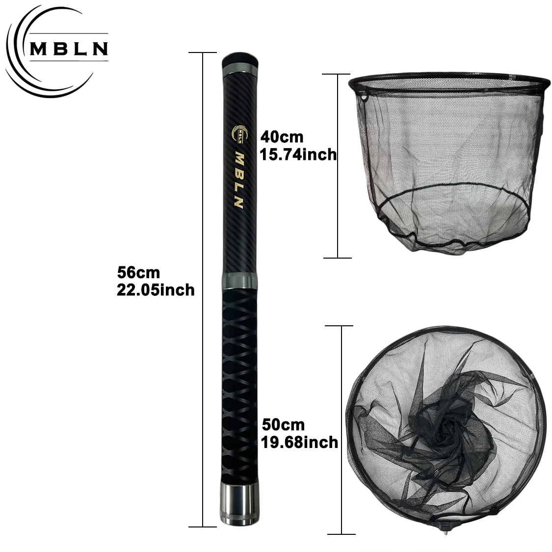 شبكة مغرفة كربونية فائقة الصلابة وقصيرة جدًا، ممتدة حتى 6.4 م/251.97 بوصة، تم سحبها لأكثر من 60 سم، سهلة التخزين