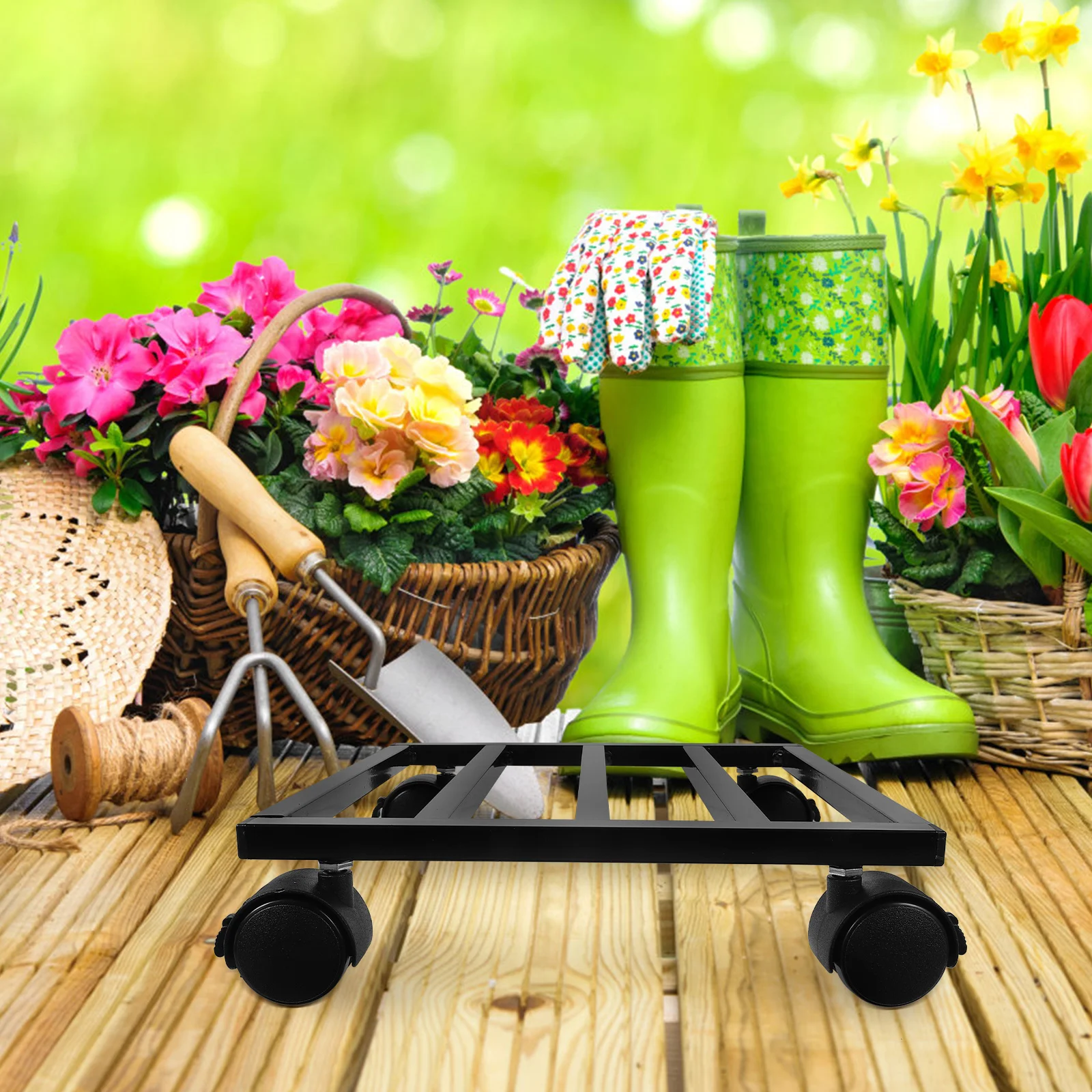 

Iron Plant Stand 25cm Black Rolling Flower Pot Base with Wheels for Garden Suitable Heavy Duty Planter