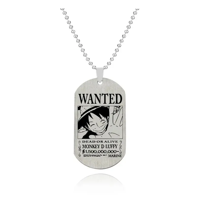 One Piece Bounty Wanted Warrant Necklaces Luffy Zoro Figure Stainless Steel Personalized Jewelry Decoration  Boys Birthday Gifts