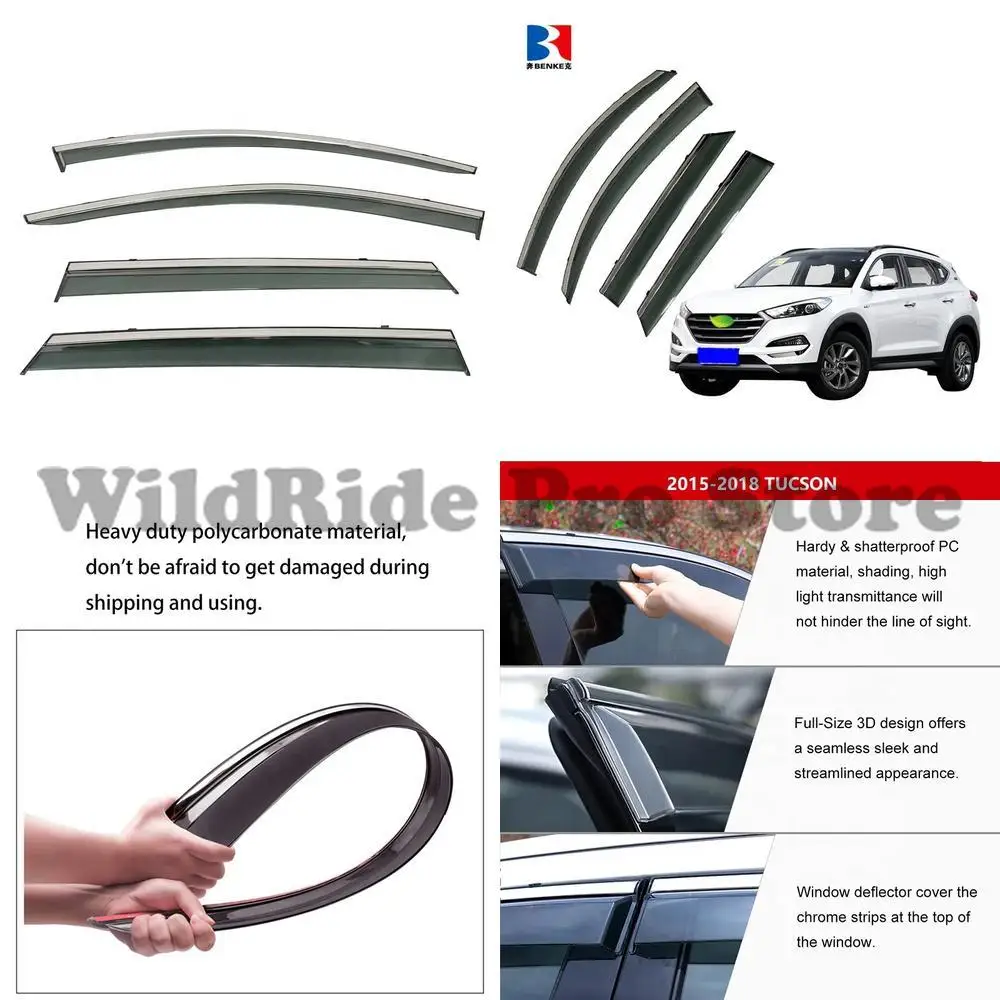 

1 set Modern Tucson 2015-2020 Sun Shade Vent Cover Side Window Deflector Visor Black Sunshade Exit Channel Visor