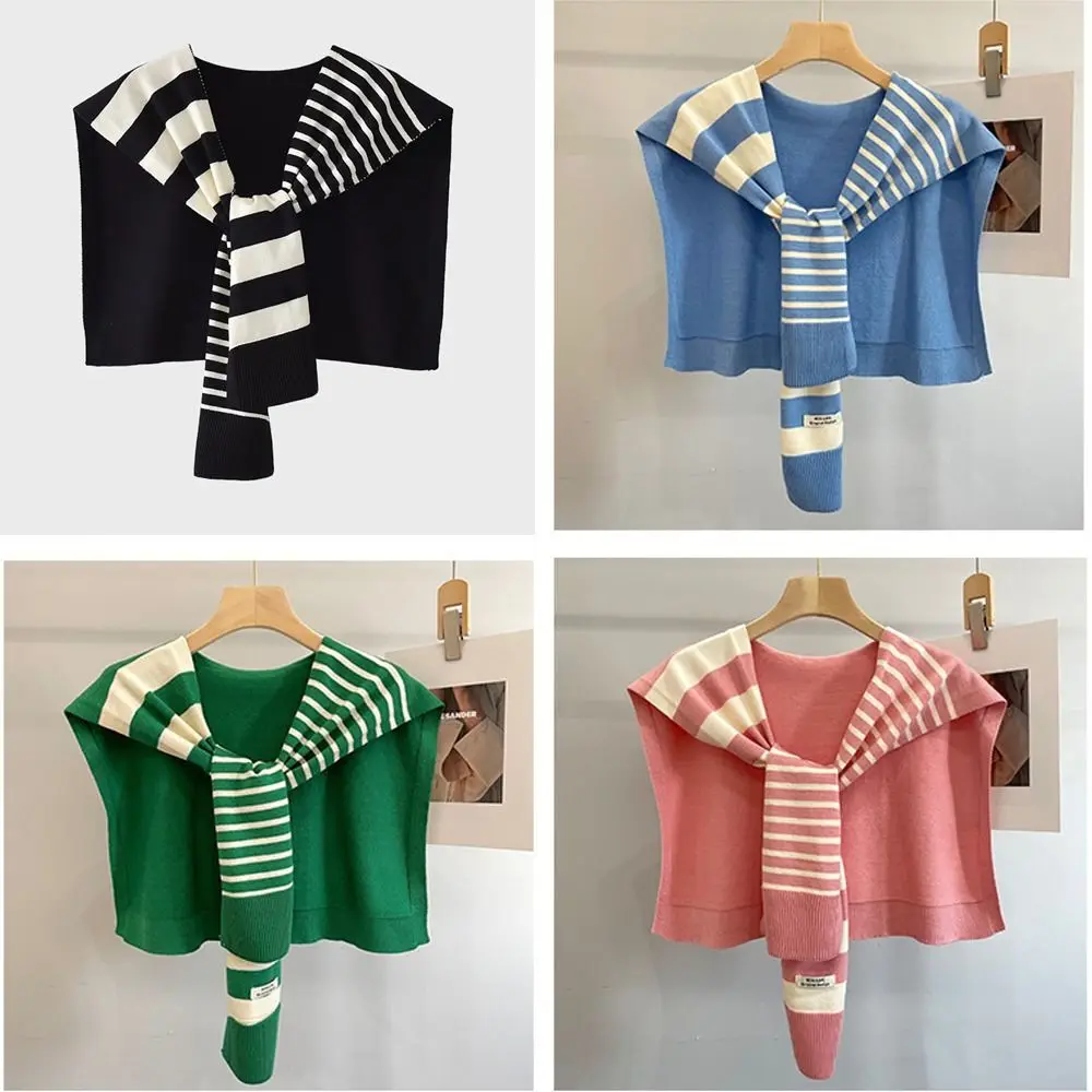 New Knitted Stripes Shawl Fashion Versatile Plus-Sized Neck Protection Shoulder Shawl