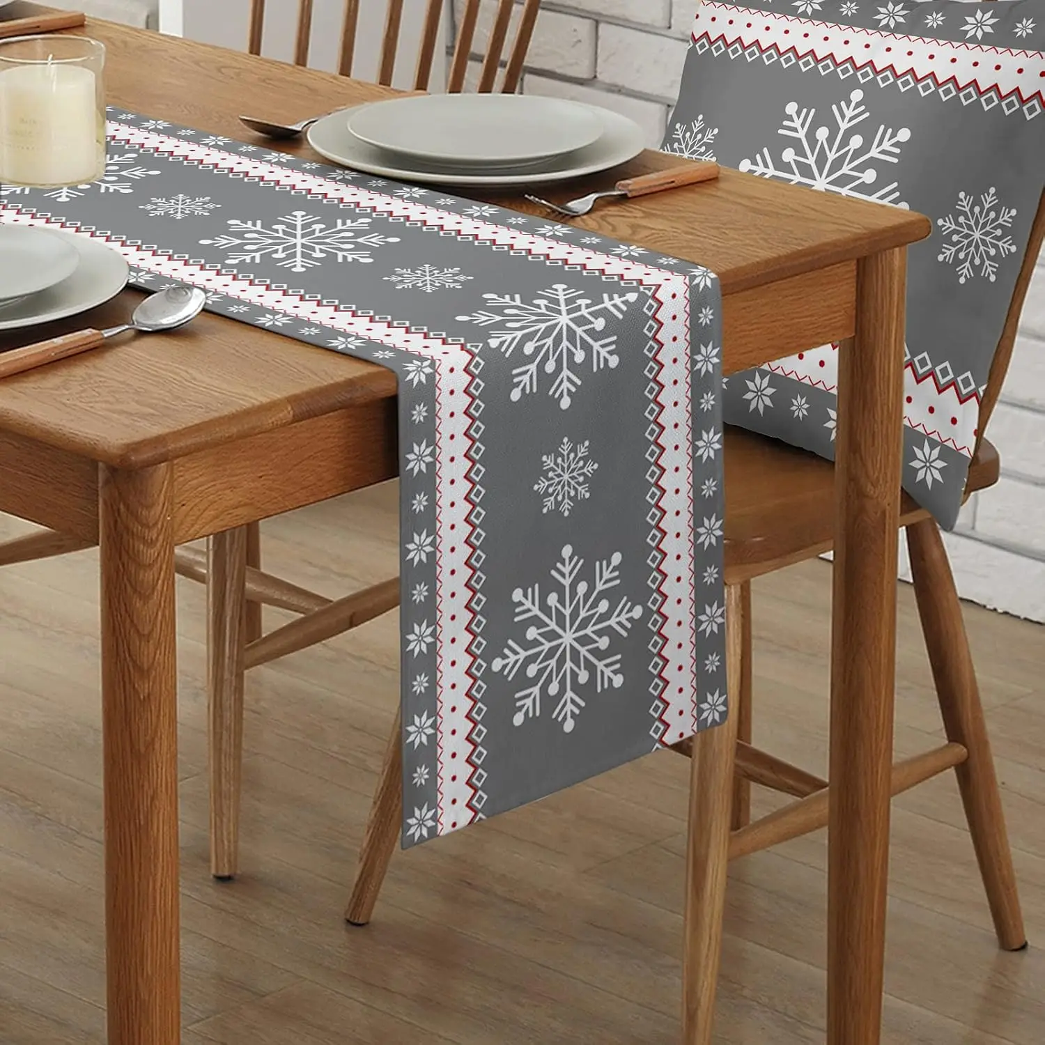 Christmas Snowflake Linen Table Runners Dresser Scarf Decor Farmhouse Dining Table Runners Holiday Party Xmas Decorations