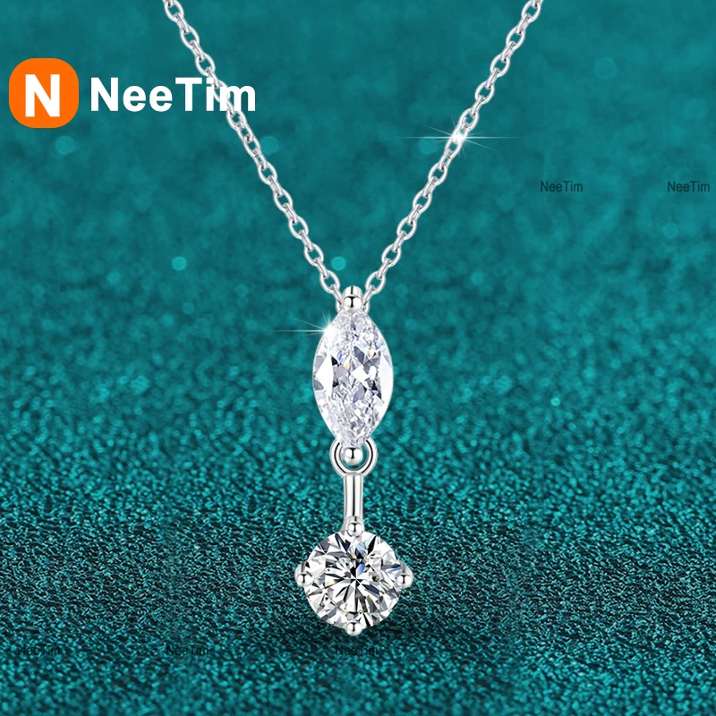 

NeeTim 0.5ct Marquise Round Cut Full Moissanite Lab Gem Pendant Necklace for Women Necklaces 925 Sterling Silver Neck Chain