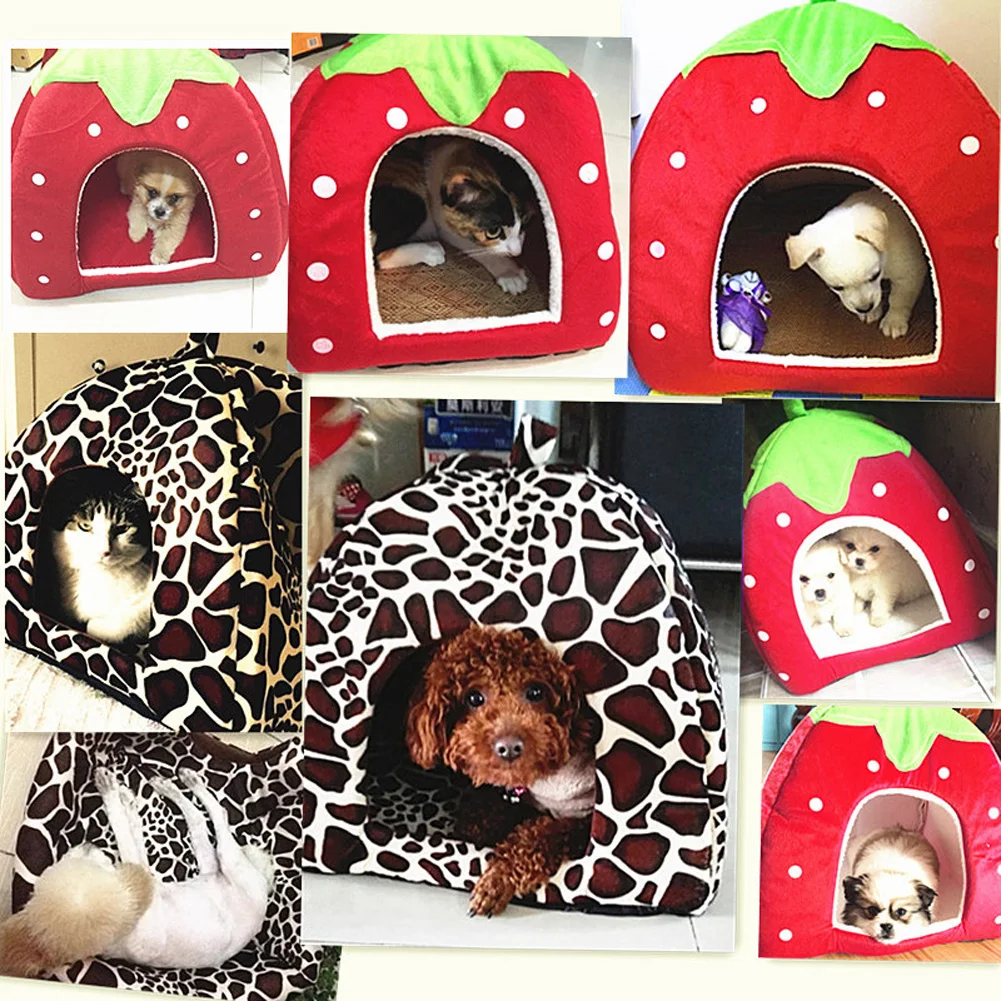 Soft Strawberry Pet  Dog Cat House Kennel Doggy Fashion Cushion Basket Pet Tent Dog House Small Dogs Kitten Bed Cat House