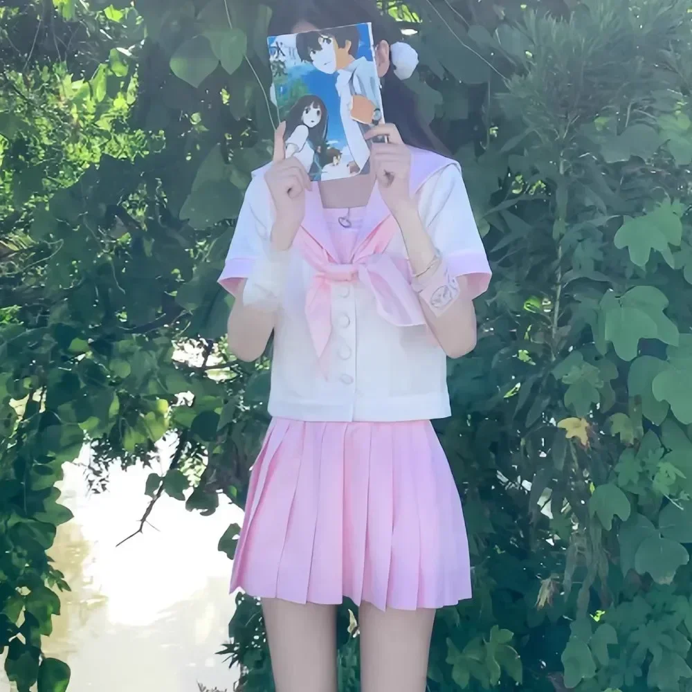 Tuta da marinaio per studentessa giapponese uniforme scolastica per ragazze marinaio da donna Fuku coreano Jk uniforme vestiti scolastici rosa Seifuku